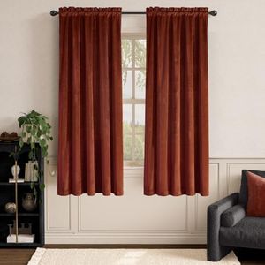 Lazzzy Orange Velvet Curtains Room Darkening Thermal Insulated Curtains 72 Inch Long Window Drapes for Bedroom Living Room Super Soft Luxury Rod PocketWindow Treatment 2 Panels, Rust Red