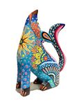 ALKIMIA INC Mexican Alebrije Howling Coyote Wood Carving Handcrafted Sculpture (Turquoise)