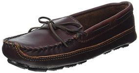 Minnetonka Men's Double Bottom Cowhide Moccasin, Dark Brown Lariat, 8 M US