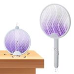 Quink Foldable Swivel Mosquito Bat, 3 in 1 Mosquito Racket USB Rechargeable, Bug Zapper Electric Fly Swatter with UV Light Lamp, Hangable Mosquito Swatter Racket