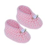 Prapti Handicrafts Unisex-Baby Crochet Woolen Newborn Baby Booties For Size 0-6 Months (Baby Pink Pearl)