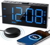 Roxicosly Loud Alarm Clocks for Heavy Sleepers with Bed Shaker,7.5" LED Display Vibrating Dual Alarm Clock for Deaf,Hearing Impaired,3 Wake-up Mode,5 Dimmers,Snooze,USB Charger,DST 12/24H,Weekday