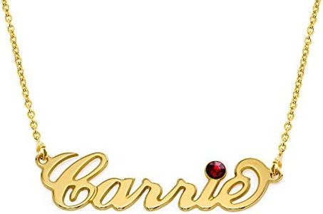 Custom Personalized Jewelry MyNameNecklace Classic Name Necklace with Birthstone Made Nameplate Pendant Precious Metals Sterling Silver and Gold Gift for Women (18K Vermeil), Medium