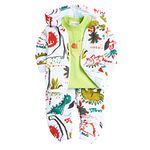 Hopscotch Boys All-Over Print T-shirt with JacketPants Set In Green Color for Ages 3-4 Years