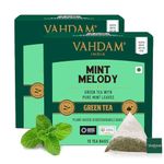 VAHDAM, Mint Green Tea Bags (30 Count) 100% Pure Leaf Tea, High Grown, Low Caffeine, Non GMO, Gluten Free | Individually Wrapped Plant-Based Pyramid Tea Bags | Direct from Source