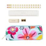 kate spade new york Pen and Pencil Case with Supplies for Adults, Zip Pouch Includes 2 Pencils, Sharpener, Eraser, and Ruler (Safari Floral)