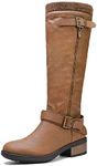 DREAM PAIRS Women's Turtle Camel Knee High Motorcycle Riding Winter Boots Wide Calf Size 6.5 M US