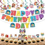 Festiko® 36 Pcs Happy Friendship Day Banner, Swirls with Cutouts, Cake & Cupcake Toppers, Combo Decoration Supplies, Friendship Day Celebration Supplies, Friend's Day Decorations