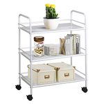 Yaheetech White Kitchen Storage Trolley, 3-Tier Rolling Utility Storage Cart on Wheels, Metal Storage Organizer with Wheels for Kitchen/Bedroom/Bathroom/Laundry/Office