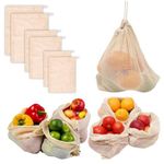 GREENTWISH 100% Cotton Mesh Net Vegetable Fruit Fridge Bag | Eco-friendly Natural White Washable Reusable Drawstring Zip Bags For Food Storage | Multipurpose Kitchen Organizer Grocery Bags (Pack of 6)