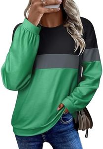 Dresswel Womens Casual Long Sleeve Sweatshirt Crew Neck Patchwork Pullover Relaxed Fit Tops Plus Size Sweatshirts with No Hood, Green 3XL