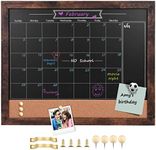 TORASO Magnetic Chalkboard Calendar Corkboard, 13" x 17" Combination Chalk Board Bulletin Board, Walnut Brown Framed Blackboard Calendar Cork Combo Board(ZHHB-BN-3442)