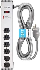 Digital Energy 20 Amp 6-20/T- Slot Plug | 15-Ft Cord - 900 Joule Surge Protector | 6-Outlet, Heavy Duty Steel Body Power Strip