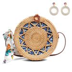 Straw Bags for Women Round Rattan Bag Summer Purses for Women Crossbody purse Handmade Wicker Woven Purse Woman Beach Bag Shoulder Natural Chic