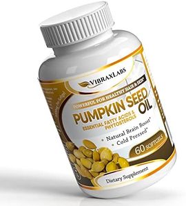 vibraxlabs Pumpkin Seed Oil - 100% Cold Pressed Pure 1000mg Extraction - Best for Hair Growth, Younger Looking Skin & Face, Bladder Control Supplement, 60 Softgels