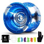 MAGICYOYO N11 Professional Yoyo Unresponsive Yo-yo for Intermediate Advanced, Alloy Aluminum Yoyo Toy with 5 Yoyo Strings, Bag, Glove (Blue & Silver)