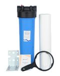 RiverSoft Sediment Filter Assembly ASP-20-HV5, Spun Cartridge 5 Micron for Filtering Sediments, Install in Mainline for 1 HP/2 HP Motor (20 inch, 5 Micron, 1 inch Inlet/Outlet, Blue, PP)