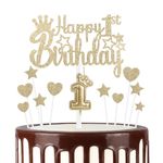mciskin 1st Happy Birthday Candles Cake Toppers, Crown Number 1 Candle for Cake, Girls 1st Birthday Decorations, Cake Candles Cake Topper for Baby Birthday Party Wedding Anniversary (Champagne Gold)