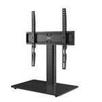 BONTEC Universal Table Top Pedestal TV Stand with Bracket for 26”-55” LCD/LED/Plasma TVs-Height Adjustable stand with 8mm Tempered Glass Base & Cable Management-Holds 40 KG & Max.VESA 400x400mm