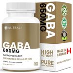 HIGHEST POTENCY 650mg GABA (Gamma-Aminobutyric Acid) Supplement, Natural Stress Reduction, Improved Sleep Aid, Anxiety Relief, Mood & Brain Support, Vegan, Gluten Free. 120 Vegan Capsules.