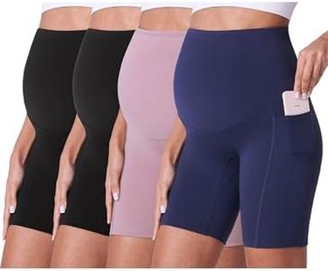 POSHDIVAH 4 Pack Black Black Pink Navy Blue Maternity Yoga Shorts Over The Belly Summer Pregnancy Workout Running Active Short Pants with Pockets 8" Large