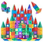 Playmags 100 3D Magnetic Blocks Set - Learn Shapes, Colors, & Alphabets - STEM Stronger Magnets Toys - Magnetic Building Blocks & Tiles For Kids & Idea Book