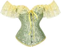 SHYMMUO Women Corset Top with Lace Sleeve Lace Up Sexy Bustier Lingerie Waist Trainer Costume Tops, Green, Large