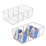 Vtopmart 2 Pack Food Storage Organizer Bins, Clear Plastic Bins for Pantry, Kitchen, Fridge, Cabinet Organization and Storage, 4 Compartment Holder Packets, Snacks, Pouches, Spice Packets