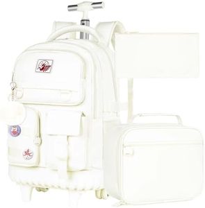 Rolling Backpack for Girls Women, 21 inch Roller Wheels Backpacks for School, Water Resistant Wheeled Bookbag with Lunch Box - Grey