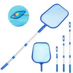 Pool Skimmer Net with Telescopic Pole, 100cm Heavy Duty Scoop Leaf Rake Swimming Pool Cleaning Accessory Fine Mesh Net Aluminum Pole for Hot Tubs Pond Fountain Spa Fish Tank Above Ground