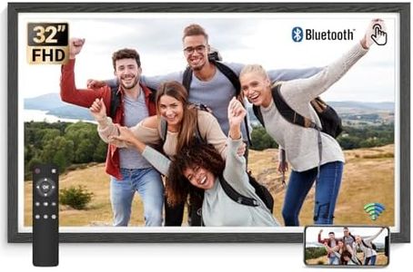 BSIMB 32 Inch Touchscreen Large Digital Picture Frame, 64GB 1920x1080 FHD WiFi Electronic Photo Frame Display Remote Control, Share Pictures/Videos via App/USB/SD Easy Setup Gifts for Mom, Black Wood