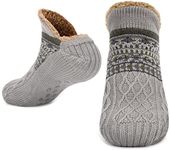 Slipper Socks for Women Men Warm Holding Sock Non Slip Knitted Thick Lined Cosy Winter Fluffy Bed Slippers Suitable for Indoor Home House Floor THCX Grey