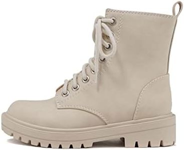 Soda FIRM - Lug Sole Combat Ankle Bootie Lace up w/Side Zipper, Beige Nbpu, 8.5 Wide