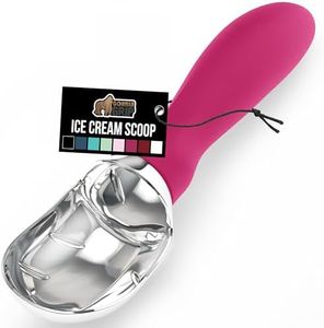 GORILLA GRIP BPA-Free Heavy Duty Ice Cream Scoop, Comfortable Ergonomic Handle, Professional Grade Scooper, Perfect Round Scoops, Spoon Frozen Hard Gelato, Sorbet, Cookie Dough, Kitchen Tool, Hot Pink
