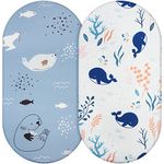 Aolso Crib Fitted Sheets, 2pcs Crib Baby Sheet Set 84x41cm, Cot Bed Sheets Baby Bassinet Sheets for Boy and Girl, Fitted Crib Sheets for Bedside Cribs, Breathable, Lightweight (Whale/Seal)