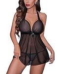 Avidlove Lingerie for Women Sheer Babydoll Lingerie Halter Chemise Negligee Sleepwear