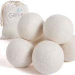 HOME GENIE 100% New Zealand Wool Reusable Dryer Balls, 6 Pack, Over 400 Laundry Loads, Anti Static Fast Drying and Helps Reduce Wrinkles, Lint and Pet Hair, Natural Fabric Softener Essentials, White