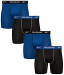 Reebok Men's Active Underwear - Performance Boxer Briefs (4 Pack), Black/Black/Blue, Medium