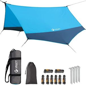 VILLEY Camping Tarps for Tents, Portable Waterproof Hammock Rain Fly, Easy Set Up Camping Shelter Sunshade Canopy for Outdoor Fishing, Backpacking, Hiking, Survival Gear- Heptagonal, Blue