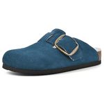 WHITE MOUNTAIN Women's Shoes Big Sur Clog Footbed, Petro Blue/Suede/W/Fur, 9