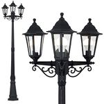 CGC Lighting Lighting Black Outdoor Three Traditional Tall Post Lantern Vintage Triple Head Light Garden Patio Lamp Weatherproof Corrosion Resistant Outside Door Rust Proof Coastal Exterior Victorian