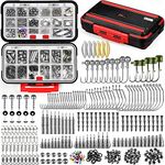 PLUSINNO 387pcs Fishing Accessories Kit, Fishing Tackle Box with Tackle Included, Fishing Hooks, Fishing Weights, Spinner Blade, Fishing Gear for Bass, Bluegill, Crappie…