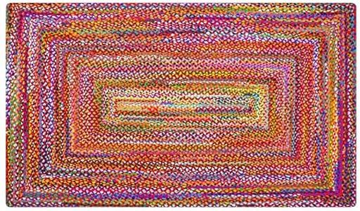 Cotton chindi rag Rug 3x5 Ft Reversible Multicolor Hand Woven Braided Rugs for Home Decor