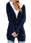 CHICZONE Women Cardigan Sweater Ladies Hooded Long Sleeve Chunky Knit Fall Winter Fashion Coat Solid Work Lightweight Cute Cardigans Jacket Dark Blue Large