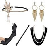 JaosWish 1920s Flapper Accessories Set Women Vintage Headband Necklace Gloves Cigar Holder Earrings Gatsby Costume for Roaring 20s Party Prom, Gold B, One size