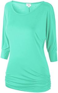 Match Women's 3/4 Sleeve Drape Top with Side Shirring (140 Aquamarine,Large)