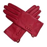 Womens Genuine Soft Leather Gloves Fully Lined. (Red, Medium 7")