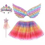 ZJstyle Girls Princess Costume Kids Fancy Dress Fairy Costume Set Princess Tutu Skirt Fairy Wings Dress Up Fantasy Costume with Wings,Wand,Crown Headband & Tutu Skirt for 3-8 Years Girls(Rose Red)