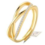 Silver Ring for Women, Adjustable Open Ring Cubic Zirconia Twisted Ring Double Band Ring for Thumb Chic Cross Ring Eternity Wedding Promise Ring for Anniversary Birthday with Gift Box & Card, Gold