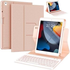 Keyboard Case for iPad 9th/8th/7th Generation 10.2 inch,360° Rotatable iPad Pro 10.5-inch Air 3 Case with Pencil Holder,7 Color Backlit Bluetooth Keyboard Folio Cover (Rose Gold)